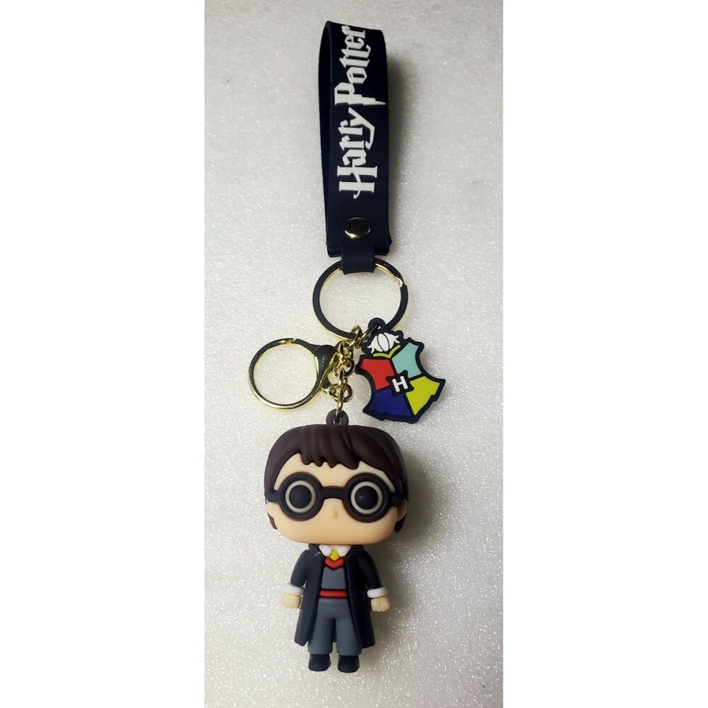 Harry Potter Chibi 3D Keychain Wristlet Strap Hogwarts Crest Figure Key Ring
